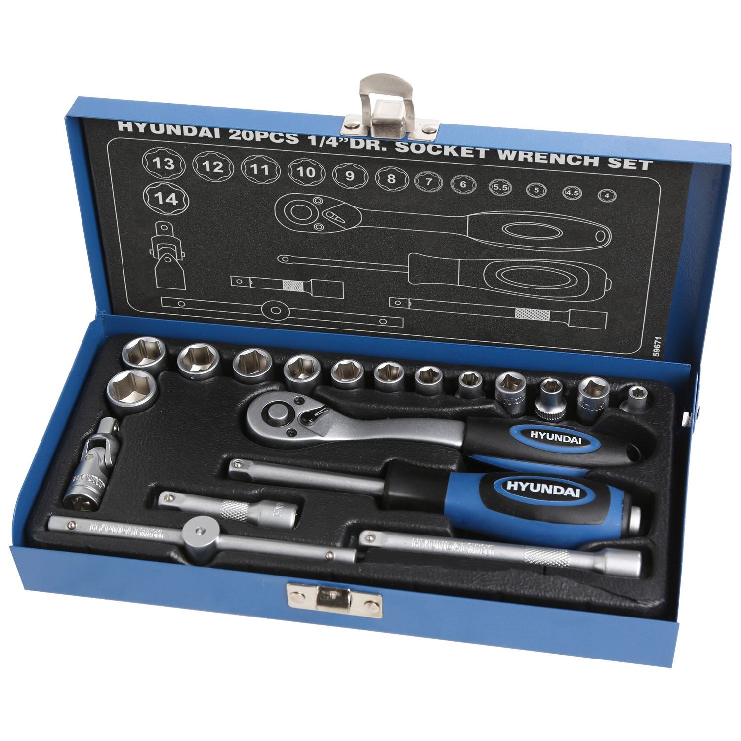 Trusa 20 chei tubulare 1/4 4-14 mm Hyundai HY-59671 671