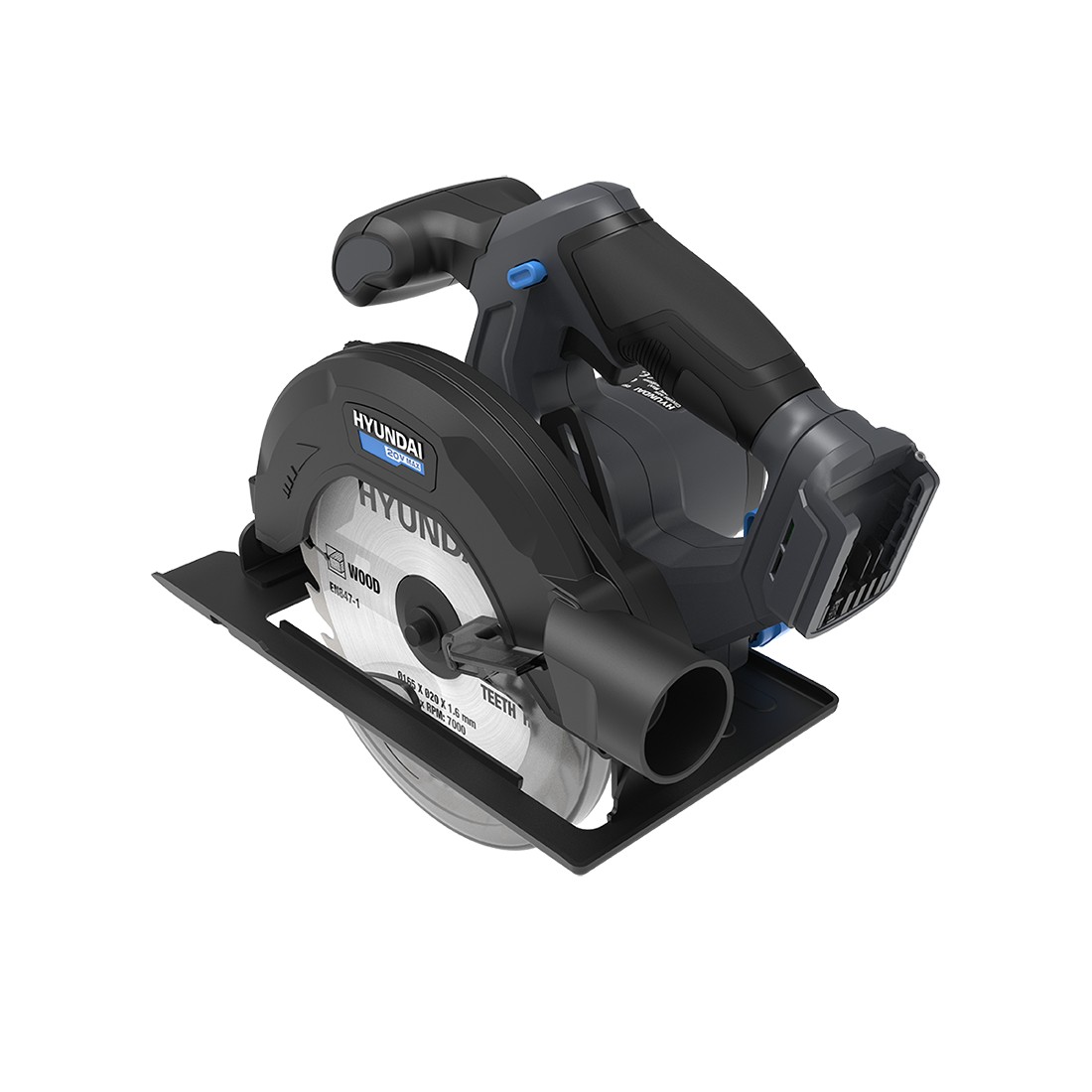Fierastrau circular de mana cu acumulator 20V Hyundai CS20S-165, adancime max. de taiere 55 mm la 90°, panza de 165 mm, livrat fara acumulator si incarcator 889